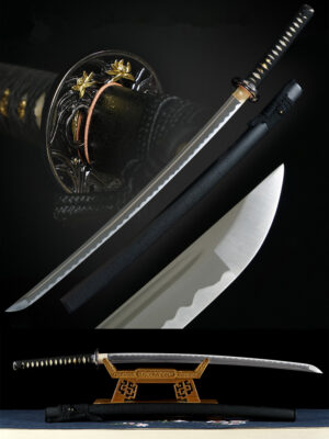 Handmade Japanese Samurai Sword With Blue Blade And Black Scabbard