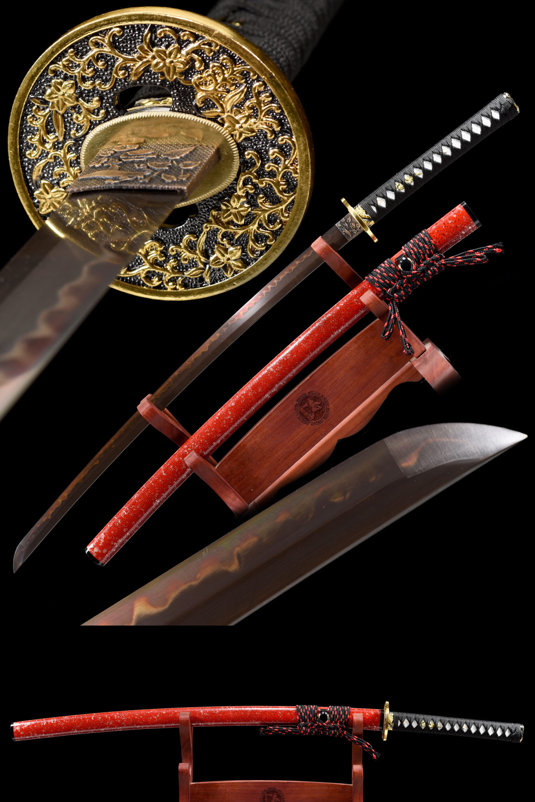 Handmade Japanese Samurai Katana T10 Steel Clay Tempered With Red Blade